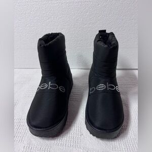 bebe Girls Black Puffer Winter Boots with Crystal Logo Sizes 1-2-3